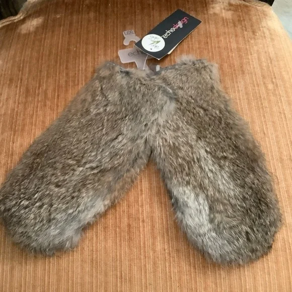 Echo Leather & Rabbit Fur Women’s Mittens L-XL Color Taupe Nude With Aloe NWT - Picture 9 of 12